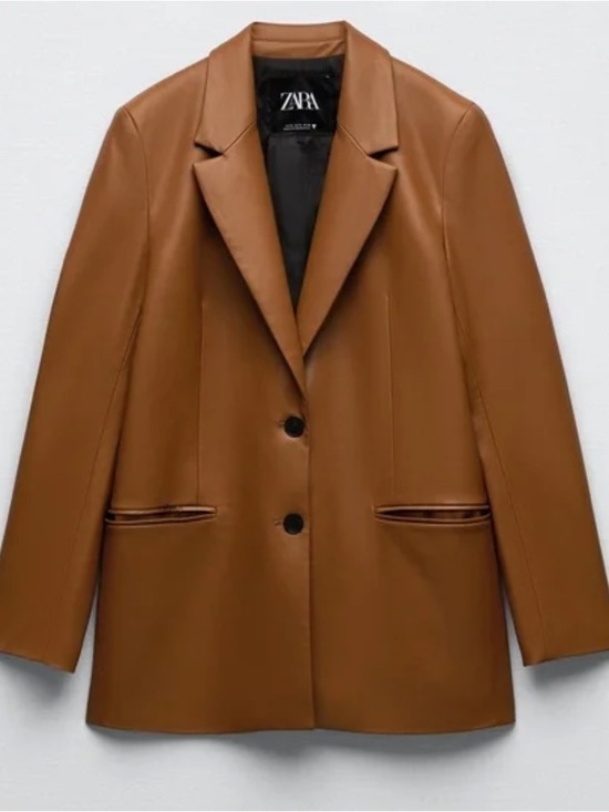Zara Jackets & Blazers - NWOT ZARA Tan Faux Leather Blazer Jacket